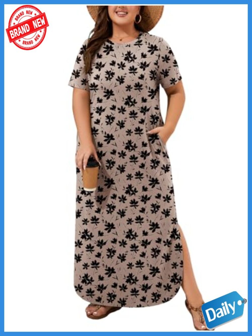 Plus Size Maxi Dress with Pockets Casual Summer Long T Shirt Dress Short Sleeve